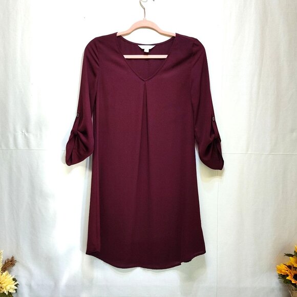 Decree Burgundy Roll Tab Sleeve Tunic Dress w/ Slip Small Casual Or Semi-Formal - Picture 4 of 7